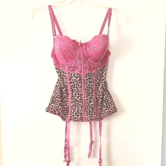 Other - Pink Lace and Leopard Print Bustier & Panty Set M